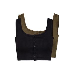 Missguided Top 'Ribbed Button Down Sleeveless Crop Top 2 Pack'  khaki / černá