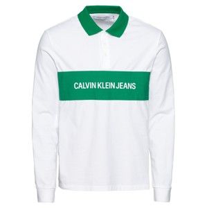 Calvin Klein Jeans Tričko 'CCONTRAST COLLAR L/S POLO'  zelená / bílá