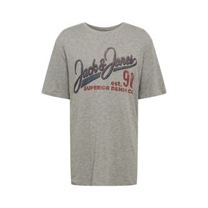 Jack & Jones Plus Tričko 'MIGUEL'  šedý melír / červená / modrá džínovina