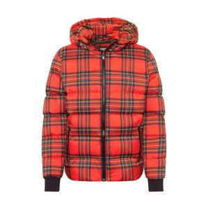 Urban Classics Zimní bunda 'Hooded Check Puffer Jacket'  černá / červená