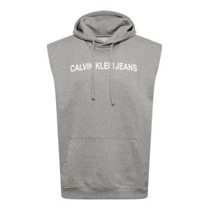Calvin Klein Jeans Mikina 'INSTITUTIONAL LOGO S/L HOODIE'  šedá / bílá