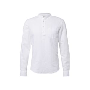 Pier One Košile 'Stand Collar Cotton Linen Shirt'  bílá
